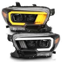 ANZO Headlights, Tail Lights and More  - ANZO 2016-2017 Toyota Tacoma Projector Headlights w/ Plank Style Switchback Black w/ Amber - Image 2