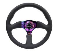 NRG Innovations - NRG Innovations Reinforced Steering Wheel (350mm / 2.5in. Deep) Leather Race Comfort Grip w/4mm Neochrome Spokes - Image 1