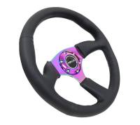 NRG Innovations - NRG Innovations Reinforced Steering Wheel (350mm / 2.5in. Deep) Leather Race Comfort Grip w/4mm Neochrome Spokes - Image 2