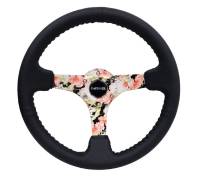 NRG Innovations - NRG Innovations Reinforced Steering Wheel (350mm / 3in. Deep) Blk Leather Floral Dipped w/ Blk Baseball Stitch - Image 1
