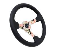 NRG Innovations - NRG Innovations Reinforced Steering Wheel (350mm / 3in. Deep) Blk Leather Floral Dipped w/ Blk Baseball Stitch - Image 2