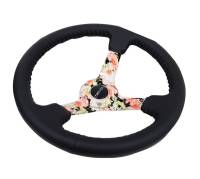 NRG Innovations - NRG Innovations Reinforced Steering Wheel (350mm / 3in. Deep) Blk Leather Floral Dipped w/ Blk Baseball Stitch - Image 3