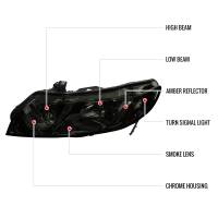 Spec'D Tuning Products - Spec-D 2006-2011 Honda Civic Sedan Crystal Headlights (Chrome Housing/Smoke Lens) - Image 6