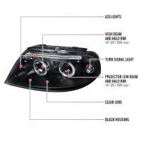 Spec'D Tuning Products - Spec-D 2001-2005 Volkswagen Passat Dual Halo Projector Headlights (Matte Black Housing/Clear Lens) - Image 6