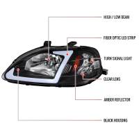 Spec'D Tuning Products - Spec-D 1999-2000 Honda Civic Coupe/Sedan LED Bar Factory Style Headlights (Matte Black Housing/Clear Lens) - Image 6