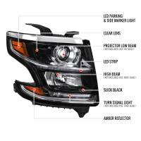 Spec'D Tuning Products - Spec-D 2015-2020 Chevrolet Tahoe Suburban/ 2016-2019 Suburban 3500HD LED Light Strip Projector Headlight - Passenger Side Only (Matte Black Housing Clear Lens) - Image 6
