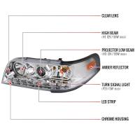 Spec'D Tuning Products - Spec-D 1998-2011 Ford Crown Victoria Projector Headlights w/ LED Light Strip (Chrome Housing/Clear Lens) - Image 6