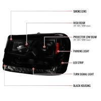 Spec'D Tuning Products - Spec-D 2002-2009 Chevrolet Trailblazer Projector Headlights w/ LED Light Strip (Black Housing/Smoke Lens) - Image 6