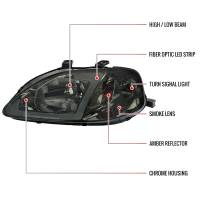 Spec'D Tuning Products - Spec-D 1999-2000 Honda Civic Coupe/Sedan LED Bar Factory Style Headlights (Chrome Housing/Smoke Lens) - Image 6