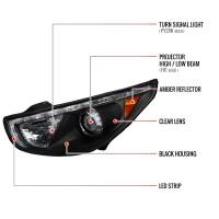 Spec'D Tuning Products - Spec-D 2010-2013 Hyundai Tucson Projector Headlights w/ LED Light Strip (Matte Black Housing/Clear Lens) - Image 6