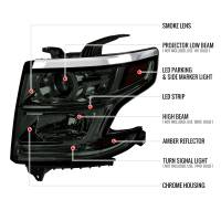 Spec'D Tuning Products - Spec-D 2015-2020 Chevrolet Tahoe Suburban/ 2016-2019 Suburban 3500HD Projector Headlights w/ LED Light Strip (Chrome Housing/Smoke Lens) - Image 6