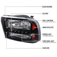 Spec'D Tuning Products - Spec-D 1999-2004 Ford F-250/F-350/F-450/F-550/Excursion Crystal Headlights w/ SMD LED Light Strip (Matte Black Housing/Clear Lens) - Image 6