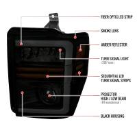 Spec'D Tuning Products - Spec-D 2008-2010 Ford F-250/F-350/F-450/F-550 Super Duty Projector Headlights w/ LED Sequential Turn Signal (Matte Black Housing/Smoke Lens) - Image 6