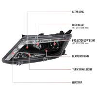 Spec'D Tuning Products - Spec-D 2010-2012 Ford Fusion Projector Headlights w/ LED Light Strip (Matte Black Housing/Clear Lens) - Image 6