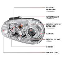 Spec'D Tuning Products - Spec-D 1999-2006 Volkswagen Golf Mk4 GTI/R32 Cabrio Dual Halo Projector Headlights (Chrome Housing/Clear Lens) - Image 6