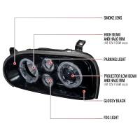 Spec'D Tuning Products - Spec-D 1993-1998 Volkswagen Golf Mk3/Cabrio Dual Halo Projector Headlights (Glossy Black Housing/Smoke Lens) - Image 6