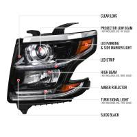 Spec'D Tuning Products - Spec-D 2015-2020 Chevrolet Tahoe Suburban/ 2016-2019 Suburban 3500HD LED Light Strip Projector Headlight - Driver Side Only (Matte Black Housing/Clear Lens) - Image 6