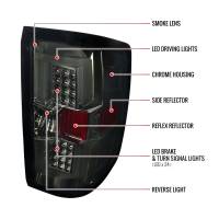 Spec'D Tuning Products - Spec-D 2014-2018 Chevrolet Silverado 1500/ 2015-2019 Silverado 2500HD 3500HD GMC Sierra 3500HD LED Tail Lights (Chrome Housing/Smoke Lens) - Image 6