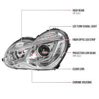 Spec'D Tuning Products - Spec-D 2001-2007 Mercedes Benz W203 C Class Sedan Projector Headlights w/ LED Light Bar & LED Turn Signal Lights (Chrome Housing/Clear Lens) - Image 6
