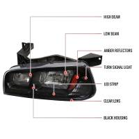 Spec'D Tuning Products - Spec-D 2006-2010 Dodge Charger 1PC Style SMD LED Light Strip Factory Style Headlights w/ Amber Reflector (Matte Black Housing/Clear Lens) - Image 6