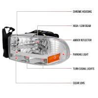 Spec'D Tuning Products - Spec-D 1997-2004 Dodge Dakota/ 1998-2003 Durango Crystal Headlights w/ Amber Reflector (Chrome Housing/Clear Lens) - Image 6