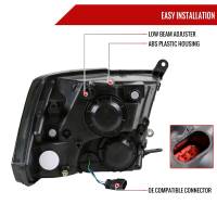 Spec'D Tuning Products - Spec-D 2009-2018 Dodge RAM 1500 / 2019-2021 RAM Classic / 2010-2018 RAM 2500 3500 Factory Quad Style Headlights (Matte Black Housing/Clear Lens) - Image 5