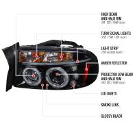 Spec'D Tuning Products - Spec-D 1997-2004 Dodge Dakota/ 1998-2003 Durango Dual Halo Projector Headlights (Glossy Black Housing/Smoke Lens) - Image 7