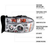 Spec'D Tuning Products - Spec-D 1997-2004 Dodge Dakota/ 1998-2003 Durango Dual Halo Projector Headlights (Chrome Housing/Clear Lens) - Image 7