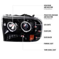 Spec'D Tuning Products - Spec-D 1999-2004 Ford F-250/F-350/F-450/F-550/Excursion Dual Halo Projector Headlights (Jet Black Housing/Clear Lens) - Image 7