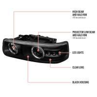 Spec'D Tuning Products - Spec-D 1999-2002 Chevrolet Silverado/ 2000-2006 Chevrolet Tahoe/Suburban Dual Halo Projector Headlights with LED Sequential Turn Signal Bumper Lights (Matte Black Housing/Clear Lens) - Image 3