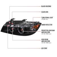 Spec'D Tuning Products - Spec-D 2006-2008 BMW E90 3 Series Sedan Dual Halo Projector Headlights w/ LED Light Strip (Matte Black Housing/Clear Lens) - Image 6