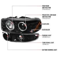 Spec'D Tuning Products - Spec-D 2001-2006 GMC Yukon + XL Denali/ 2002-2006 GMC Sierra Denali Dual Halo Projector Headlights w/ Bumper Lights (Jet Black Housing/Clear Lens) - Image 6