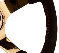 NRG Innovations - NRG Innovations Reinforced Steering Wheel (350mm / 3in. Deep) Blk Suede w/Red BBall Stitch & Chrome Gold 3-Spoke - Image 3