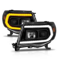 ANZO 05-11 Toyota Tacoma Projector Headlights w/Light Bar Switchback Black Housing - Image 2