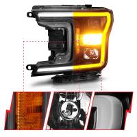 ANZO Headlights, Tail Lights and More  - ANZO 2018-2020 Ford F-150 Projector Headlight w/ Plank Style Switchback Black Housing - Image 2