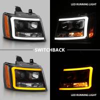 ANZO Headlights, Tail Lights and More  - ANZO 07-14 Chevy Tahoe Projector Headlights w/ Plank Style Design Black w/ Amber - Image 2