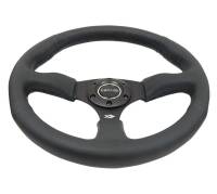 NRG Innovations - NRG Innovations Reinforced Steering Wheel (350mm / 2.5in. Deep) Blk Leather Comfort Grip w/5mm Matte Blk Spokes - Image 3