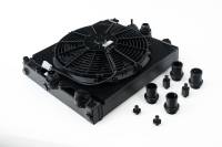 CSF Radiators - CSF Universal Half Radiator w/-16AN & Slip-On Fittings/12in SPAL Fan & Shroud - Black Finish - Image 2