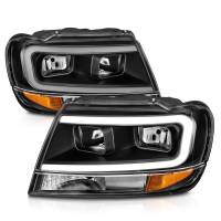 ANZO Headlights, Tail Lights and More  - ANZO 99-04 Jeep Grand Cherokee Crystal Headlights - w/ Light Bar Black Housing - Image 2