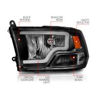 ANZO Headlights, Tail Lights and More  - ANZO 2009-2018 Dodge Ram 1500 Crystal Headlights w/ Light Bar Black Housing - Image 2