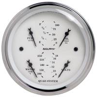 AutoMeter Old Tyme White 3-3/8in Short Sweep Electric Quad Gauge-Oil Press 0-100 PSI/Water Temp100-