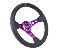 NRG Innovations - NRG Innovations Reinforced Steering Wheel (350mm / 3in. Deep) Black Suede w/Purple Center & Purple Stitching - Image 2