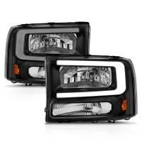 ANZO 99-04 Ford F250/F350/F450/Excursion (excl. 99) Crystal Headlights - w/ Light Bar Black Housing - Image 2