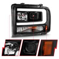 ANZO 99-04 Ford F250/F350/F450/Excursion (excl 99) Projector Headlights - w/ Light Bar Black Housing - Image 2