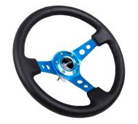 NRG Innovations - NRG Innovations Reinforced Steering Wheel (350mm / 3in. Deep) Blk Leather w/Blue Circle Cutout Spokes - Image 2