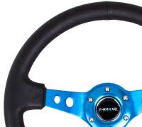 NRG Innovations - NRG Innovations Reinforced Steering Wheel (350mm / 3in. Deep) Blk Leather w/Blue Circle Cutout Spokes - Image 3