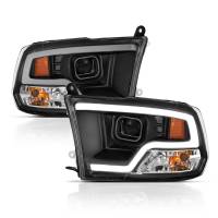 ANZO Headlights, Tail Lights and More  - ANZO 09-18 Dodge Ram 1500 Plank Style Projector Headlights Black w/ Halo - Image 2