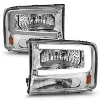 ANZO Headlights, Tail Lights and More  - ANZO 99-04 Ford F250/F350/F450/Excursion (excl. 99) Crystal Headlights - w/ Light Bar Chrome Housing - Image 2