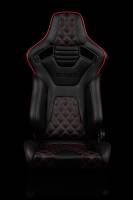 BRAUM Racing Elite-X Series Sport Seats - Black Diamond (Double Red Stitching / Red Piping) - Pair