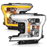 ANZO Headlights, Tail Lights and More  - ANZO 2018-2020 Ford F-150 Projector Headlight w/Plank Style Switchback Chrome Housing - Image 2
